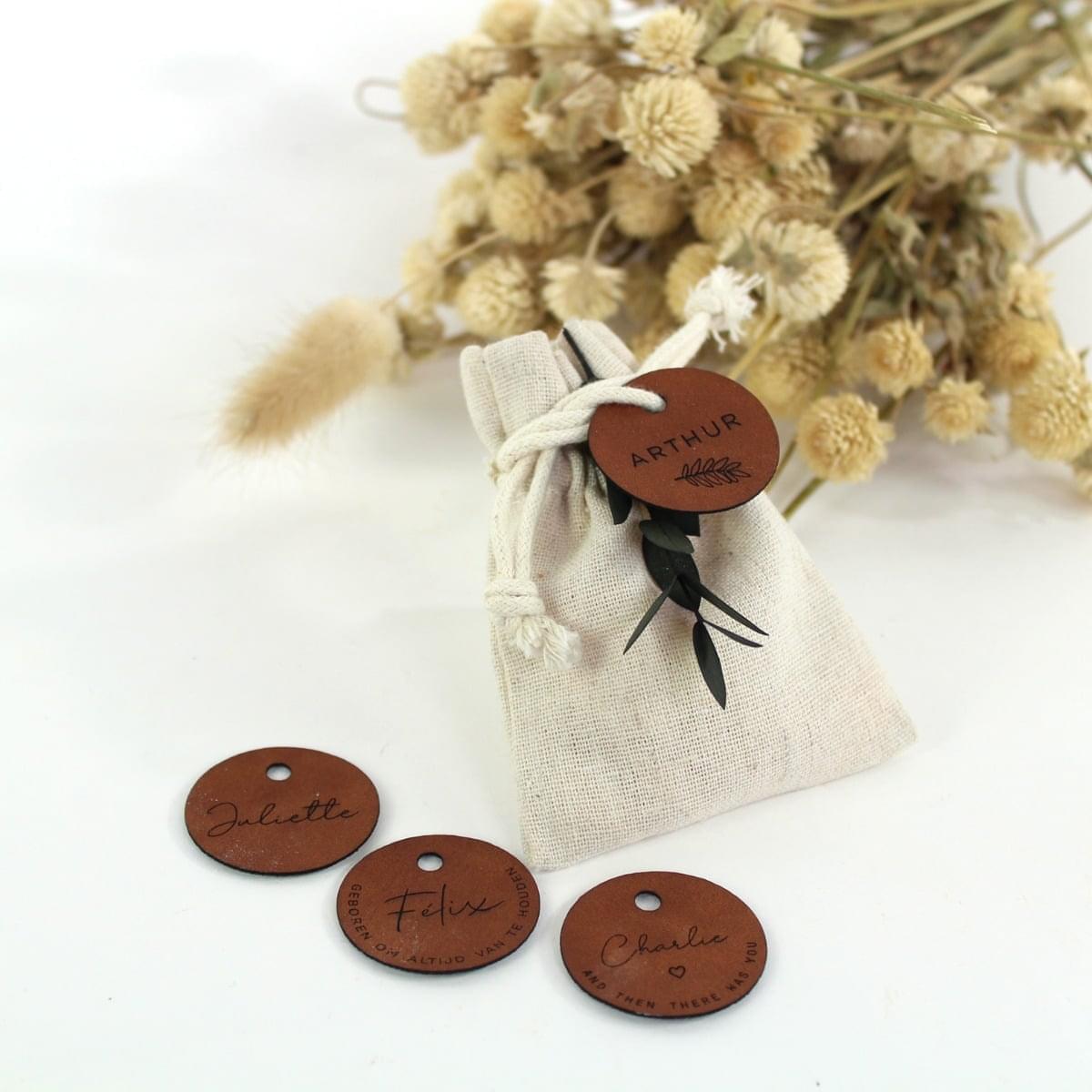 Label leer rond brown- gegraveerd - Afbeelding 2