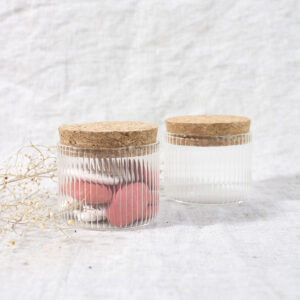 Glazen potje ribbel met kurken deksel (incl gravering)